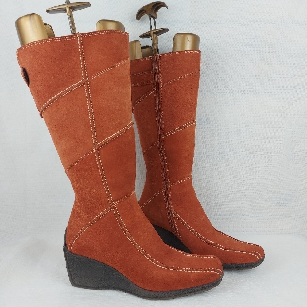 Vintage suede knee high rust leather boots Un Jour Ailleurs Italy Size 36